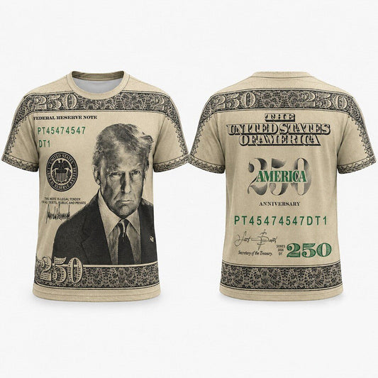 Unisex 250 Two Hundred Fifty Dollar Bill 2026 Graphic Shirt for Patriotic Fans