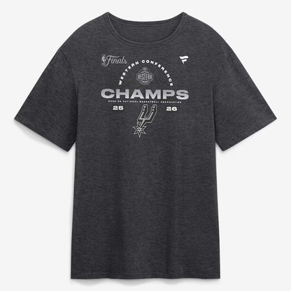 Unisex San Antonio Spurs Heather Charcoal 2026 Western Conference Champions Roster Graphic Shirt for Basketball Fans