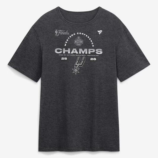 Unisex San Antonio Spurs Heather Charcoal 2026 Western Conference Champions Roster Graphic Shirt for Basketball Fans